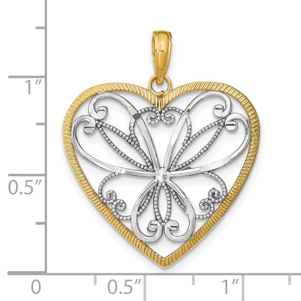 14k Yellow & Rhodium Gold w/Rhodium and Filigree Heart Charm