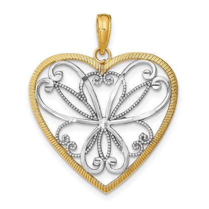 14k Yellow & Rhodium Gold w/Rhodium and Filigree Heart Charm