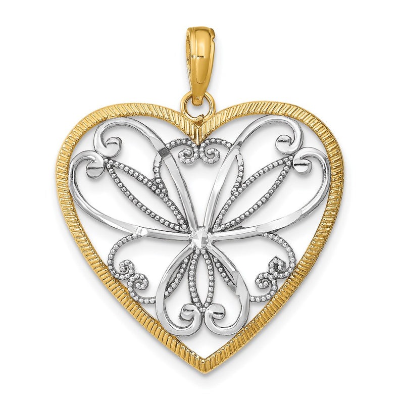 14k Yellow & Rhodium Gold w/Rhodium and Filigree Heart Charm