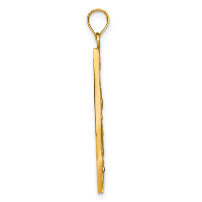 14k Yellow & Rhodium Gold w/Rhodium Heart Beaded Filigree D/C Teardrop Charm