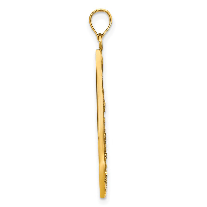14k Yellow & Rhodium Gold w/Rhodium Heart Beaded Filigree D/C Teardrop Charm