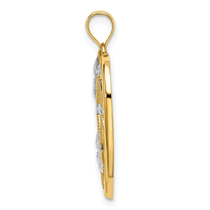 14k Yellow & Rhodium Gold w/ Rhodium Flowers In Heart Charm