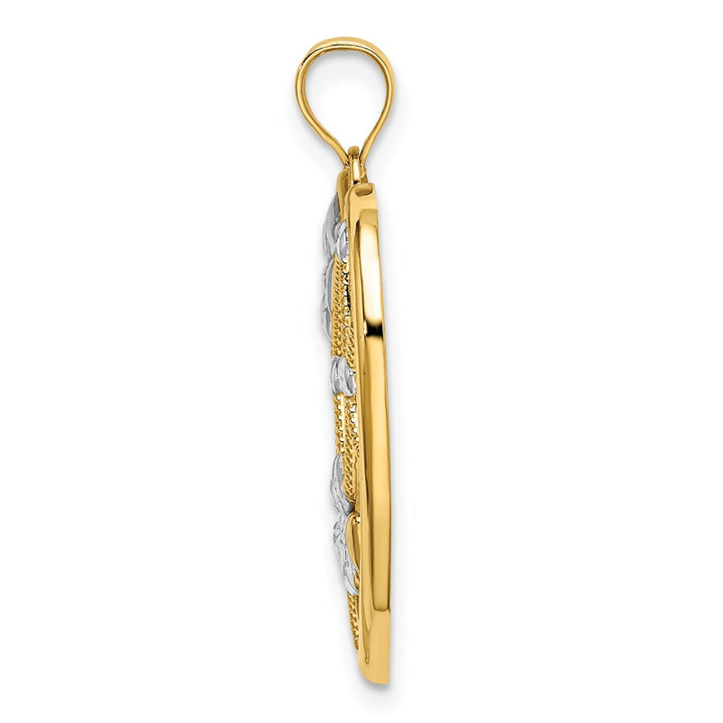 14k Yellow & Rhodium Gold w/ Rhodium Flowers In Heart Charm
