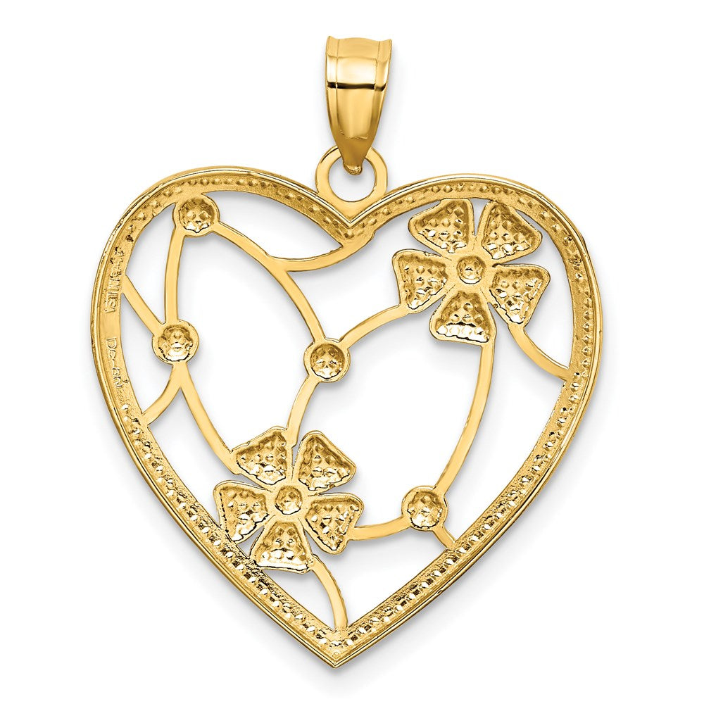 14k Yellow & Rhodium Gold w/ Rhodium Flowers In Heart Charm