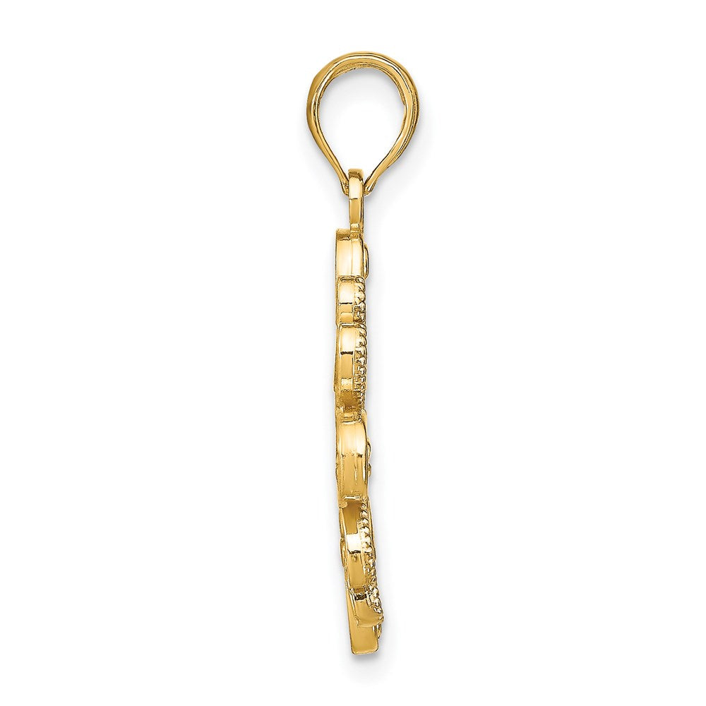 14k Yellow & Rhodium Gold w/Rhodium Beaded Heart Petals Flower Charm