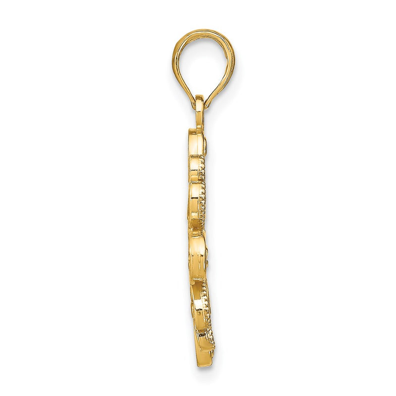 14k Yellow & Rhodium Gold w/Rhodium Beaded Heart Petals Flower Charm