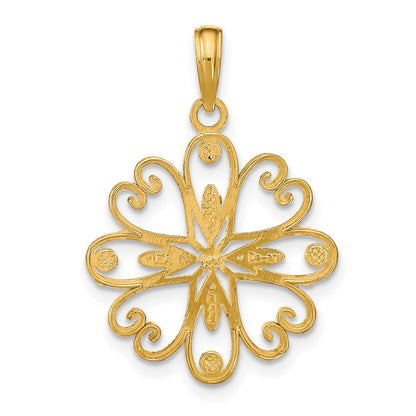 14k Yellow & Rhodium Gold w/Rhodium Beaded Heart Petals Flower Charm