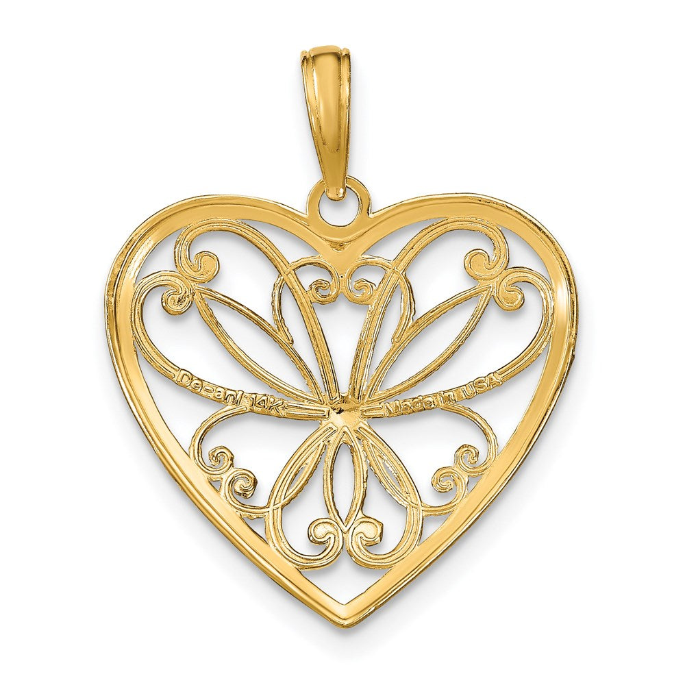 14k Yellow & Rhodium Gold w/Rhodium Filigree Heart Charm