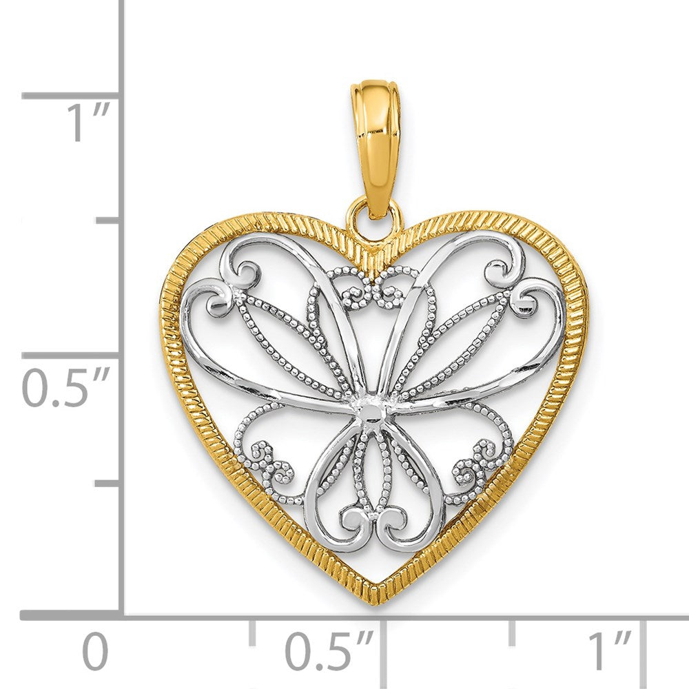 14k Yellow & Rhodium Gold w/Rhodium Filigree Heart Charm