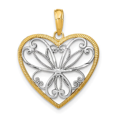 14k Yellow & Rhodium Gold w/Rhodium Filigree Heart Charm