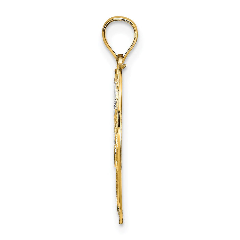 14k Yellow & Rhodium Gold w/Rhodium Filigree Center Round Charm