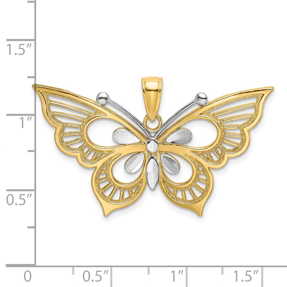 14k Two-tone Gold Diamond-cut Butterfly Charm