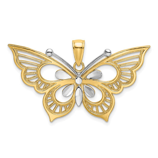 14k Two-tone Gold Diamond-cut Butterfly Charm