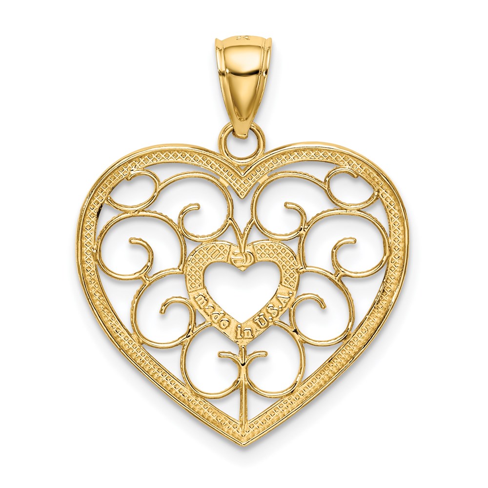 14k Yellow & Rhodium Gold w/ Rhodium Filigree Heart Charm