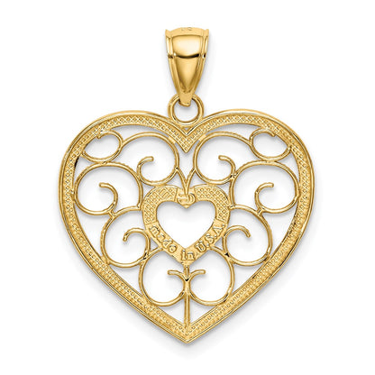 14k Yellow & Rhodium Gold w/ Rhodium Filigree Heart Charm