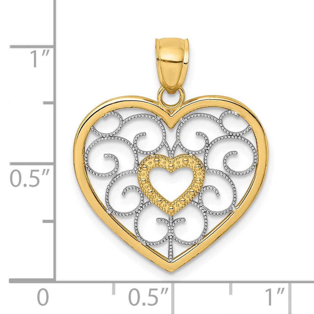 14k Yellow & Rhodium Gold w/ Rhodium Filigree Heart Charm