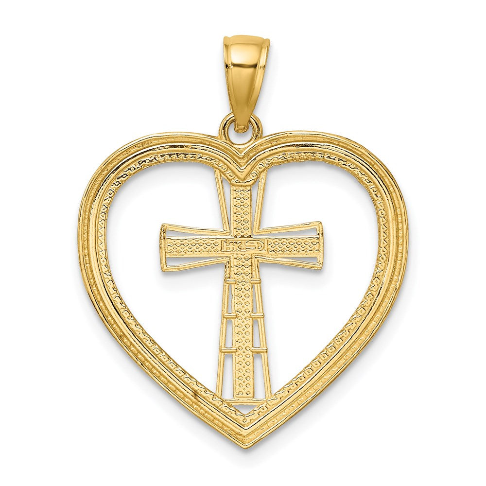 14k Yellow & Rhodium Gold & White Rhodium Heart W/White Cross In Center Charm