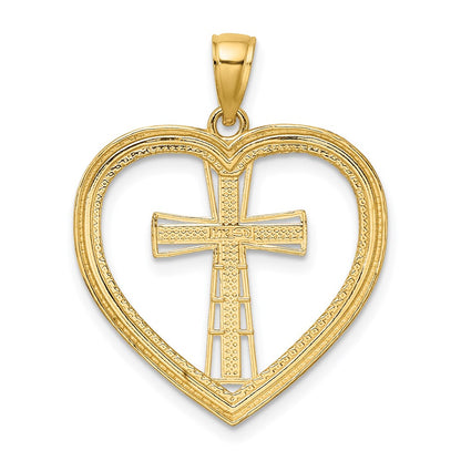 14k Yellow & Rhodium Gold & White Rhodium Heart W/White Cross In Center Charm
