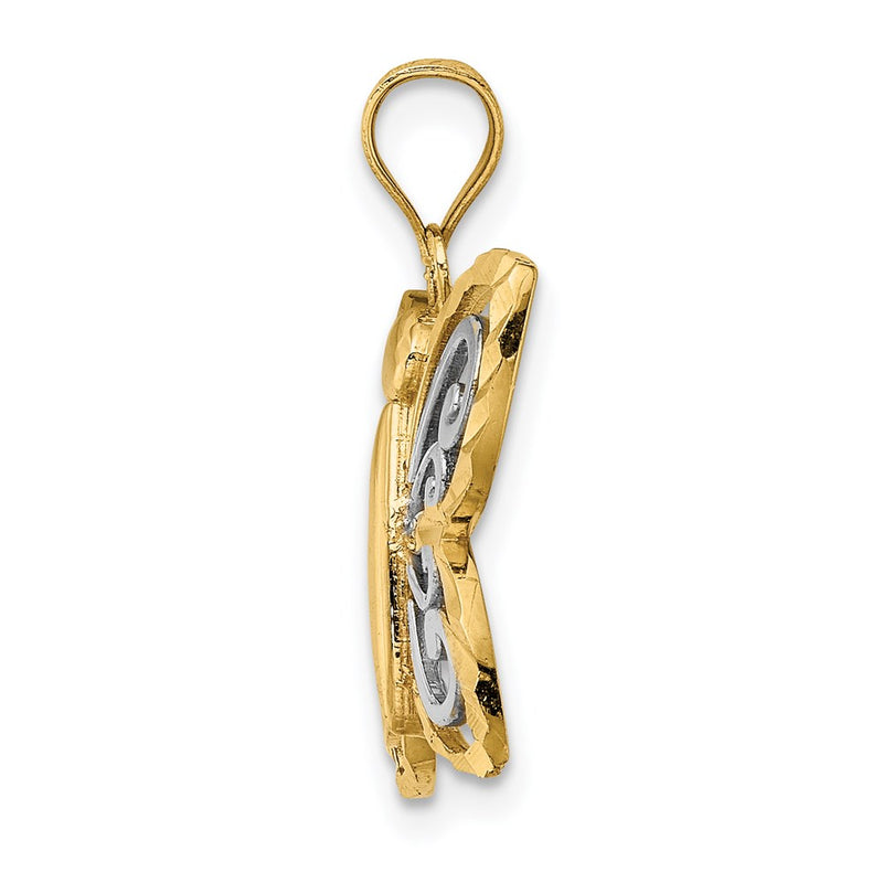 14k Yellow & Rhodium Gold w/ Rhodium Diamond-cut Butterfly Charm