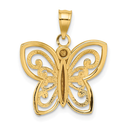 14k Yellow & Rhodium Gold w/ Rhodium Diamond-cut Butterfly Charm