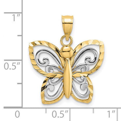 14k Yellow & Rhodium Gold w/ Rhodium Diamond-cut Butterfly Charm