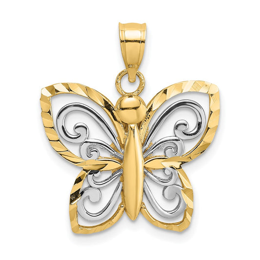 14k Yellow & Rhodium Gold w/ Rhodium Diamond-cut Butterfly Charm