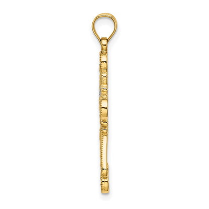 14k Yellow & Rhodium Gold W/ Rhodium D/C Flower Design Cross Charm