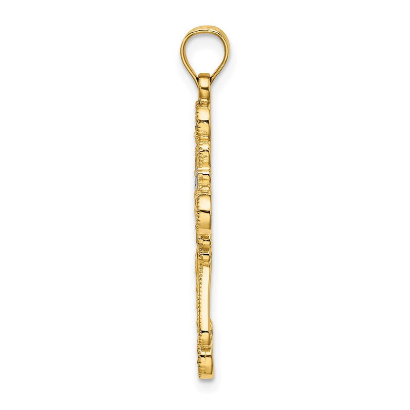 14k Yellow & Rhodium Gold W/ Rhodium D/C Flower Design Cross Charm