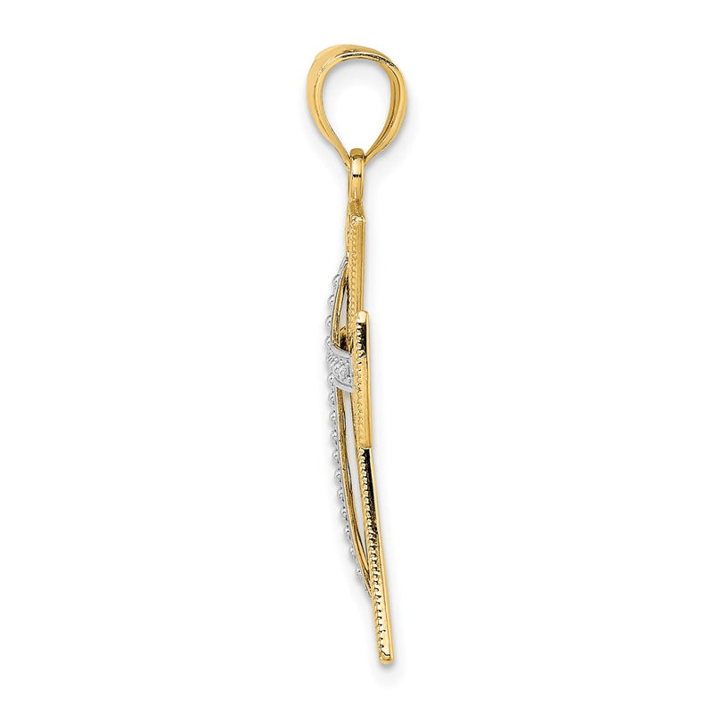 14k Two-tone Gold 2-D and D/C Beaded Filigree Cross Charm