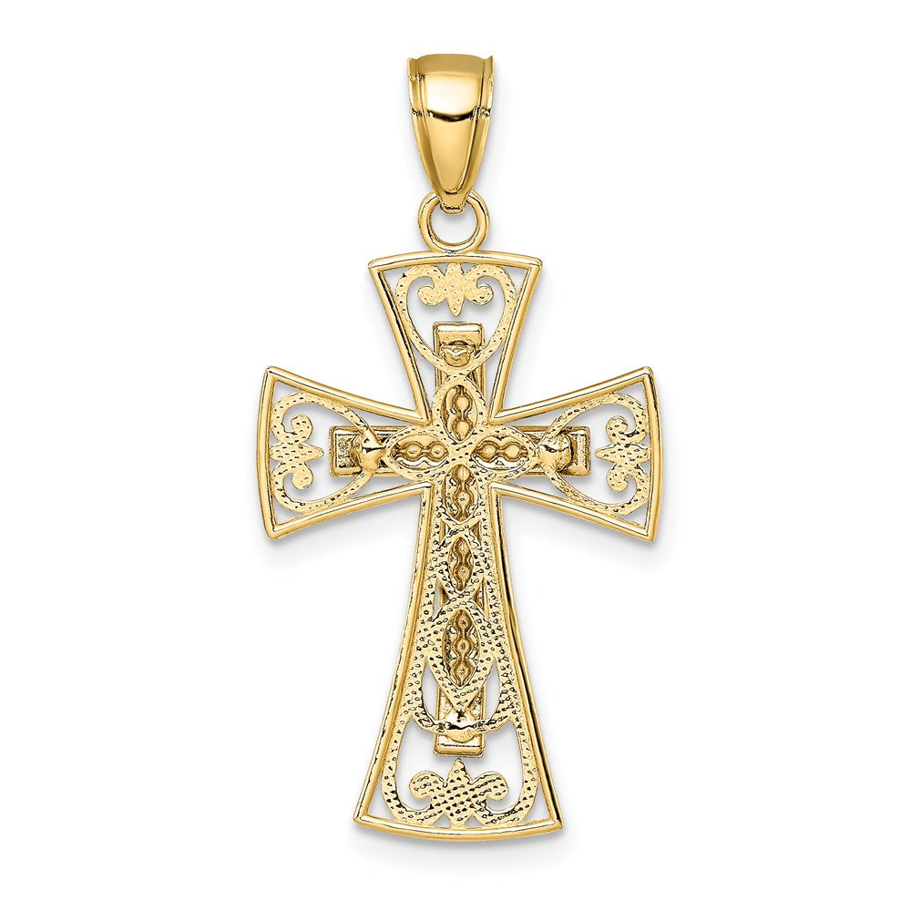14k Two-tone Gold 2-D and D/C Beaded Filigree Cross Charm