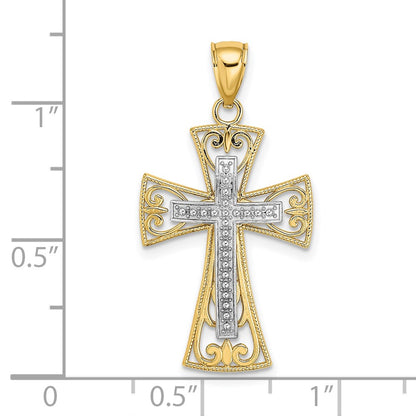 14k Two-tone Gold 2-D and D/C Beaded Filigree Cross Charm