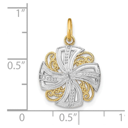 14k Yellow & Rhodium Gold w/Rhodium Pinwheel Medallion Charm