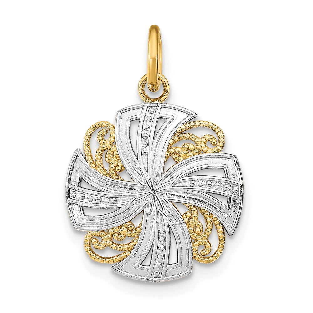 14k Yellow & Rhodium Gold w/Rhodium Pinwheel Medallion Charm