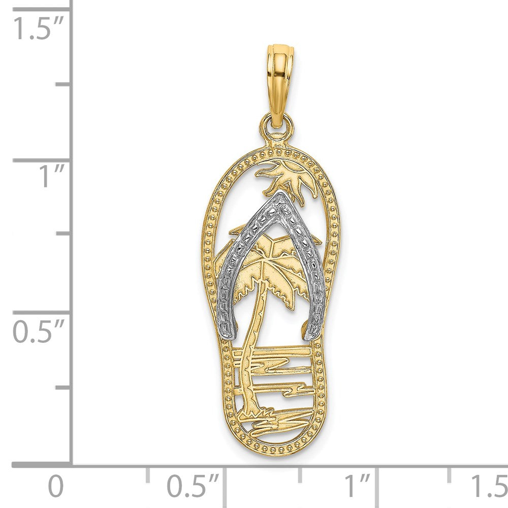 14k Yellow & Rhodium Gold w/Rhodium Palm Tree Flip-Flop Charm