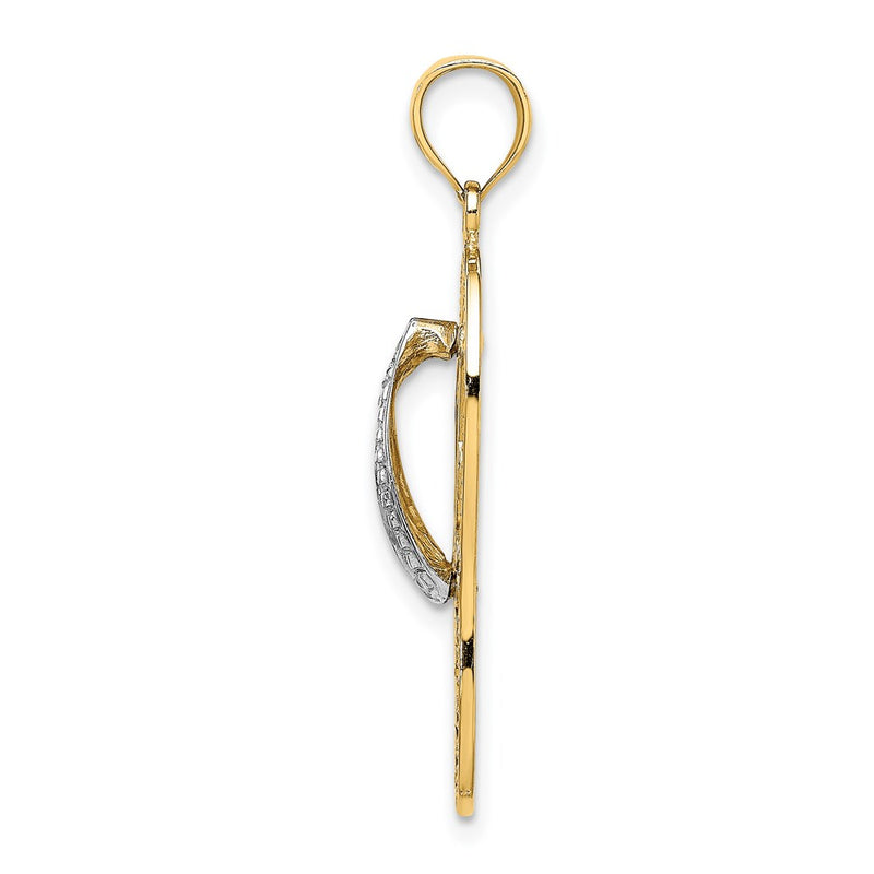 14k Yellow & Rhodium Gold W/ Rhodium Dolphin In Flip Flop Charm
