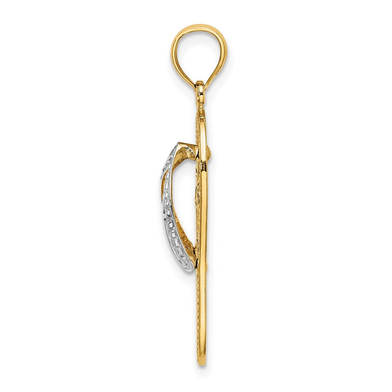 14k Yellow & Rhodium Gold W/ Rhodium Flowers In Flip Flop Charm