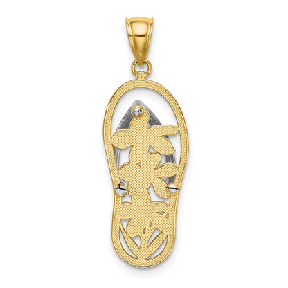 14k Yellow & Rhodium Gold W/ Rhodium Flowers In Flip Flop Charm