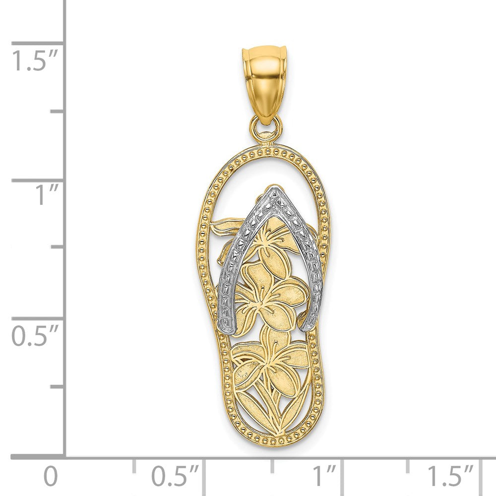 14k Yellow & Rhodium Gold W/ Rhodium Flowers In Flip Flop Charm