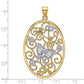 14k Two-tone Gold Two-tone Gold w/Rhodium Butterfly and Flowers in Oval Frame Charm