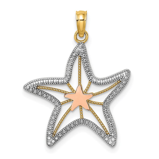 14k Two-tone Gold Two-tone Gold W/ White Rhodium Cut-Out Small Starfish Charm
