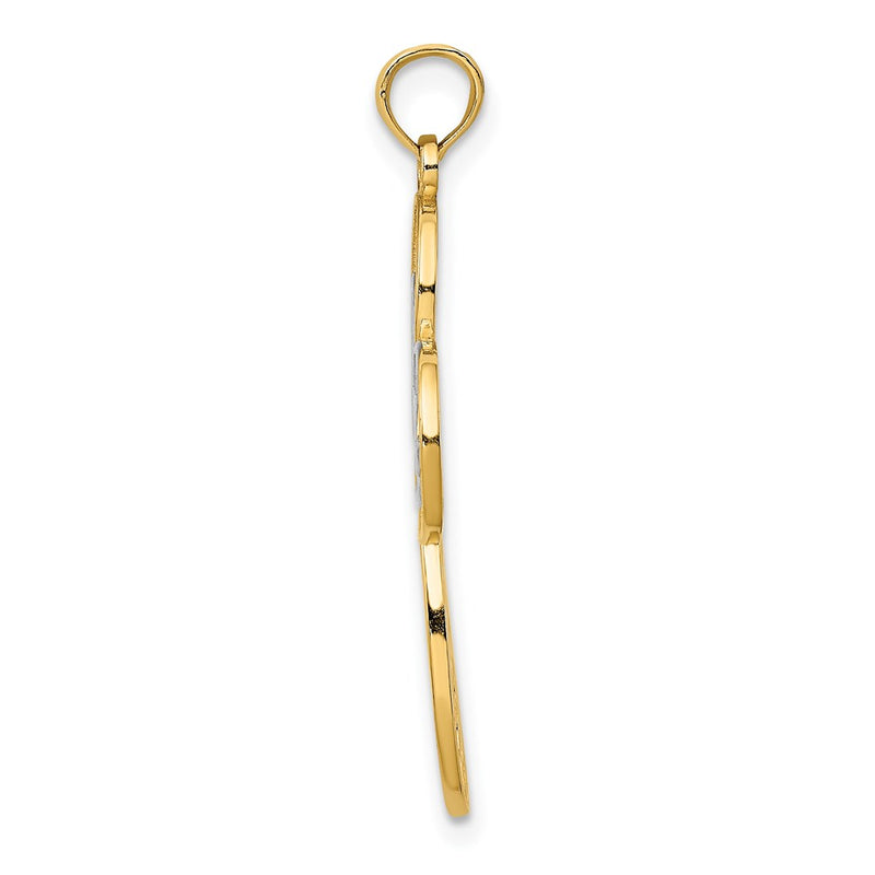 14k Yellow & Rhodium Gold W/ Rhodium D/C Filigree Cross Charm