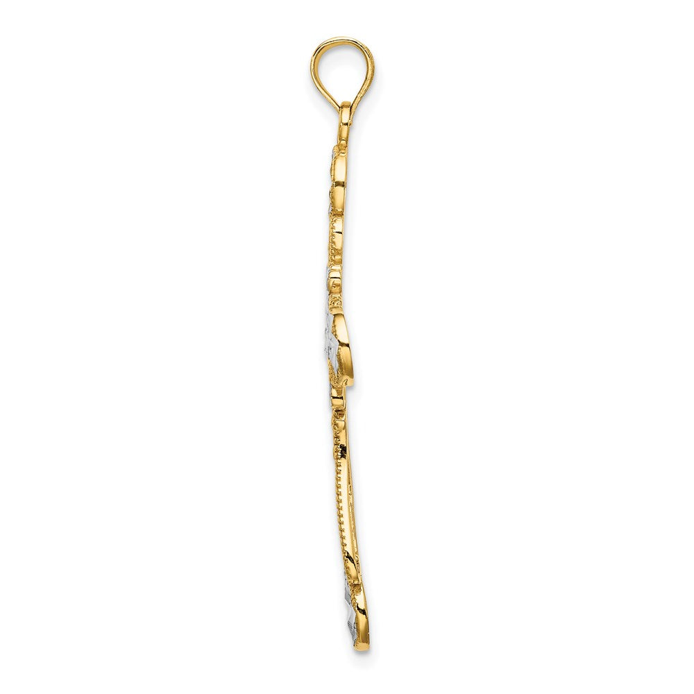 14k Yellow & Rhodium Gold W/ Rhodium D/C Circles Cross Charm Cross