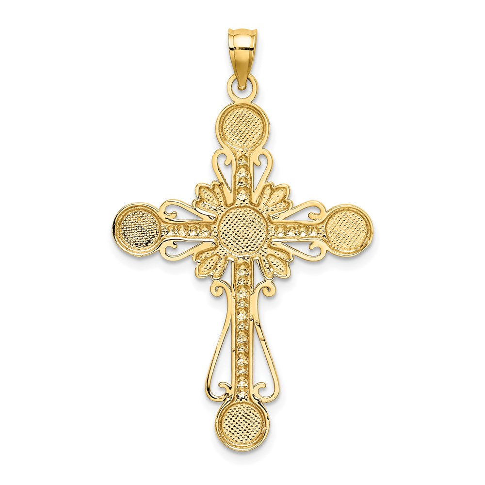 14k Yellow & Rhodium Gold W/ Rhodium D/C Circles Cross Charm Cross