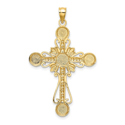 14k Yellow & Rhodium Gold W/ Rhodium D/C Circles Cross Charm Cross