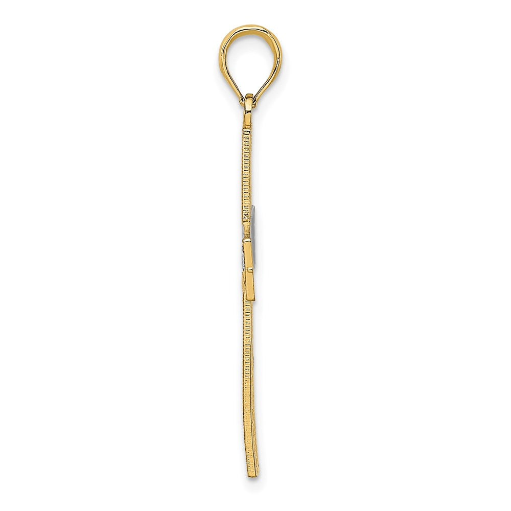 14k Yellow & Rhodium Gold W/ Rhodium D/C and Cut-Out Cross Charm