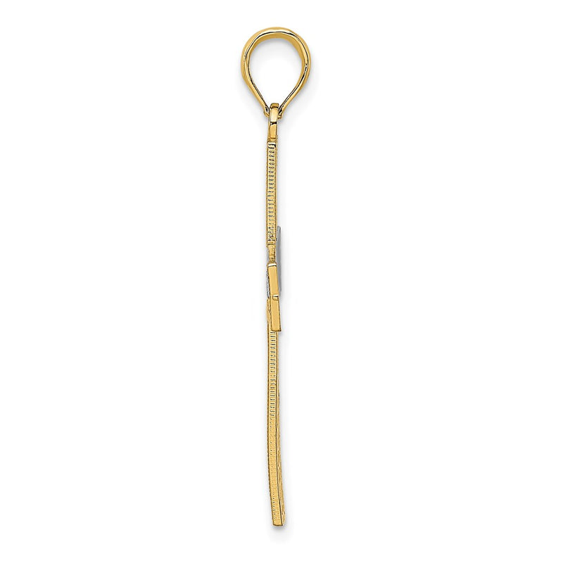 14k Yellow & Rhodium Gold W/ Rhodium D/C and Cut-Out Cross Charm