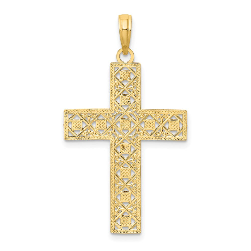 14k Yellow & Rhodium Gold W/ Rhodium D/C and Cut-Out Cross Charm