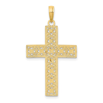 14k Yellow & Rhodium Gold W/ Rhodium D/C and Cut-Out Cross Charm