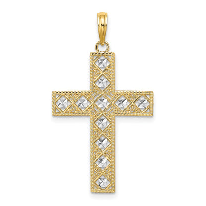14k Yellow & Rhodium Gold W/ Rhodium D/C and Cut-Out Cross Charm