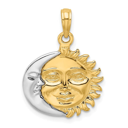 14k Two-tone Gold Two-tone Gold Solid Polished Reversible Sun and Moon Pendant